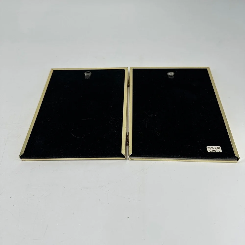 Gold Tone Double Hinged Picture Frame 5x7 Desktop‎ Display Photos Vintage